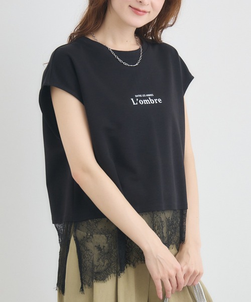 KATHARINE ROSS（キャサリンロス）の「L’ombreレースヘムロゴTシャツ（Tシャツ/カットソー・レディース・ブラウン/オフホワイト/ブラック・FREE）」の10枚目の写真