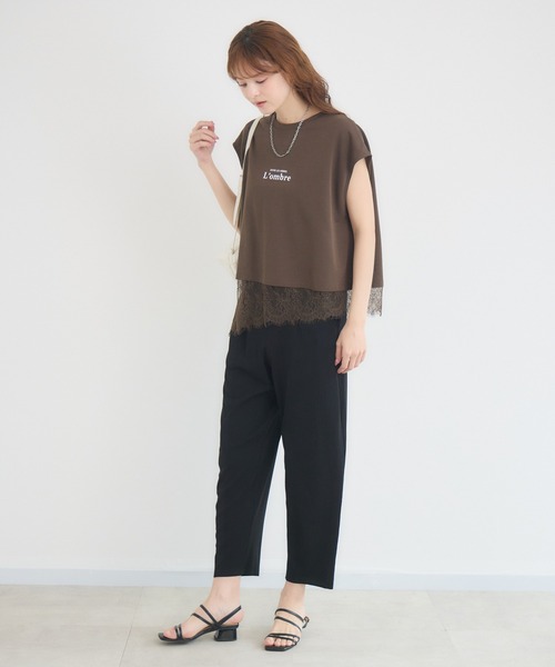 KATHARINE ROSS（キャサリンロス）の「L’ombreレースヘムロゴTシャツ（Tシャツ/カットソー・レディース・ブラウン/オフホワイト/ブラック・FREE）」の22枚目の写真