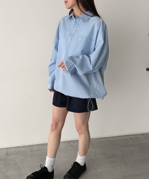 CANAL JEAN(キャナルジーン)の「choice_cnl ストライプシャツプルオーバー(シャツ/ブラウス・レディース・サックスブルー・ONE SIZE)」の9枚目の写真