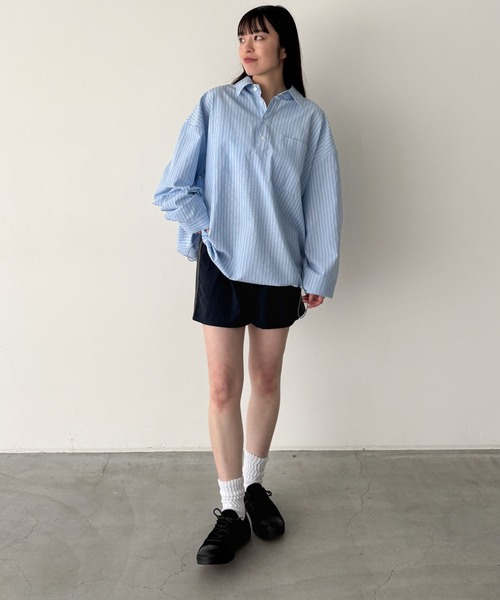 CANAL JEAN(キャナルジーン)の「choice_cnl ストライプシャツプルオーバー(シャツ/ブラウス・レディース・サックスブルー・ONE SIZE)」の11枚目の写真