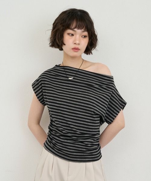 セール】off shoulder border tee / オフショルボーダーカットソー（T