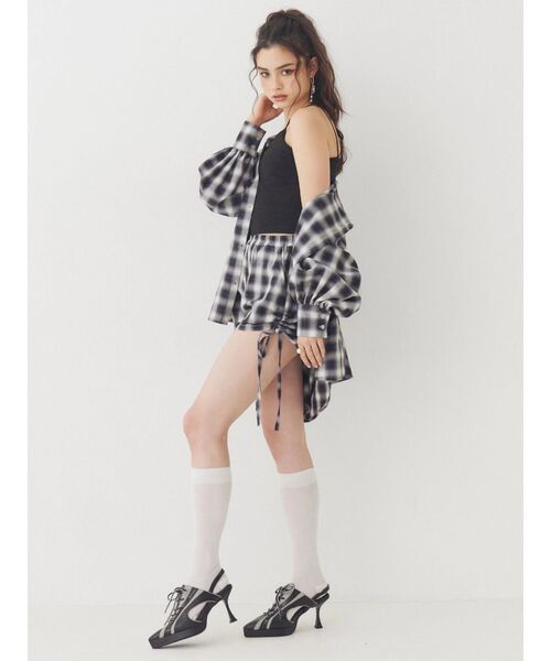 EVRIS(エヴリス)の「フーディーチェックオーバーサイズシャツ【セットアップ着用可能】 春服(シャツ/ブラウス・レディース・レッド/ブラック・FREE)」の7枚目の写真