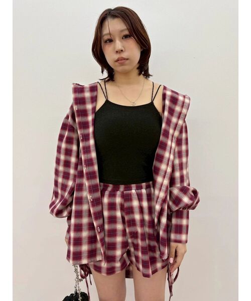 EVRIS(エヴリス)の「フーディーチェックオーバーサイズシャツ【セットアップ着用可能】 春服(シャツ/ブラウス・レディース・レッド/ブラック・FREE)」の20枚目の写真