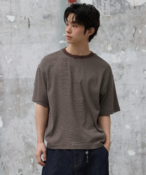 AGOD（エージーオーディー）の「ベックインシジョンストライプハーフTシャツ[ブラウン]（Tシャツ/カットソー・レディース・その他・LARGE/SMALL/MEDIUM）」の2枚目の写真