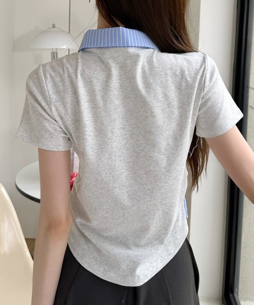 Ada.(エイダ)の「レイヤード風 ストライプ シャツ襟 ドッキング ポロ カットソー(Tシャツ/カットソー・レディース・ホワイト/イエロー/グレー/ブラック・FREE)」の18枚目の写真