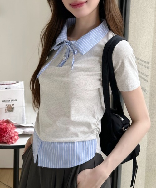 Ada.(エイダ)の「レイヤード風 ストライプ シャツ襟 ドッキング ポロ カットソー(Tシャツ/カットソー・レディース・ホワイト/イエロー/グレー/ブラック・FREE)」の21枚目の写真