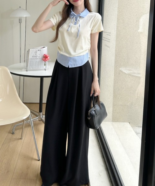 Ada.(エイダ)の「レイヤード風 ストライプ シャツ襟 ドッキング ポロ カットソー(Tシャツ/カットソー・レディース・ホワイト/イエロー/グレー/ブラック・FREE)」の22枚目の写真