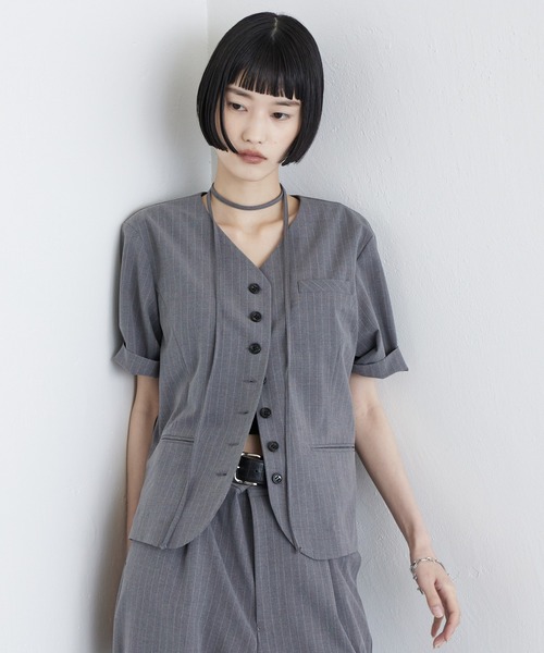 Lui's(ルイス)の「ストライプ半袖ジャケット(シャツ/ブラウス・レディース・ブラック/グレー・FREE)」の19枚目の写真