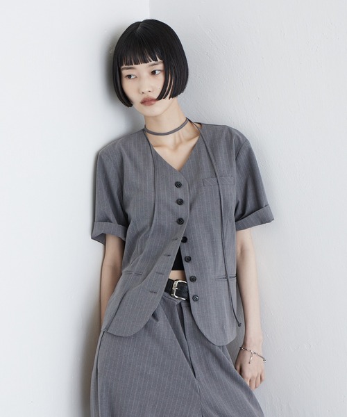 Lui's（ルイス）の「ストライプ半袖ジャケット（シャツ/ブラウス