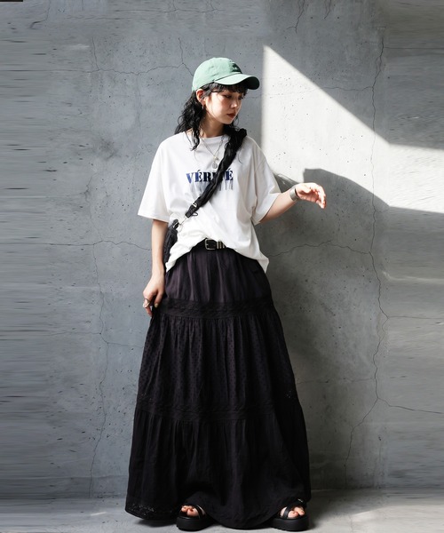 antiqua(アンティカ)の「インド綿 ティアード ロングスカート(スカート・レディース・オフホワイト/ブラック・ONESIZE)」の8枚目の写真