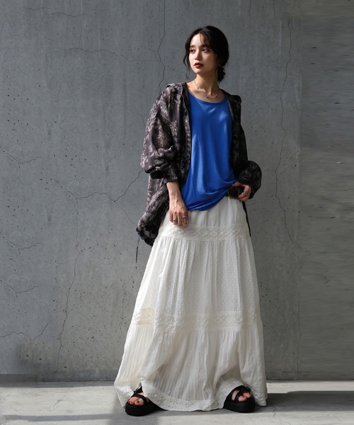antiqua(アンティカ)の「インド綿 ティアード ロングスカート(スカート・レディース・オフホワイト/ブラック・ONESIZE)」の6枚目の写真