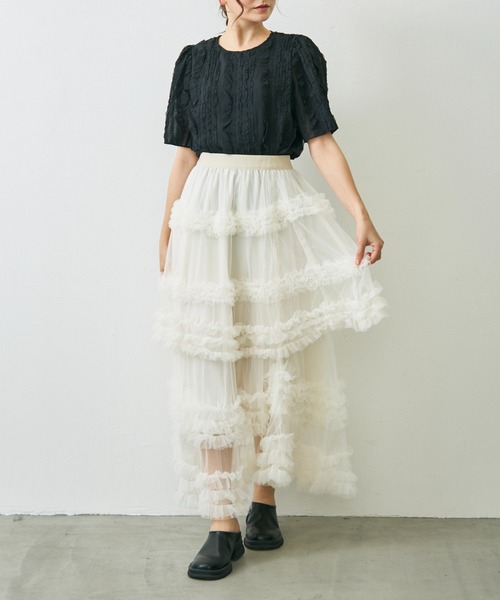 Lunea(ルネア)の「チュールボリュームロングスカート / tulle volume long skirt(スカート・レディース・ホワイト/ブラック・FREE)」の13枚目の写真