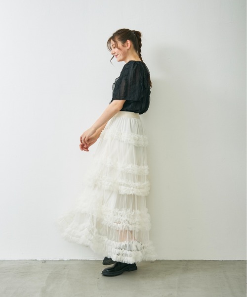 Lunea(ルネア)の「チュールボリュームロングスカート / tulle volume long skirt(スカート・レディース・ホワイト/ブラック・FREE)」の14枚目の写真