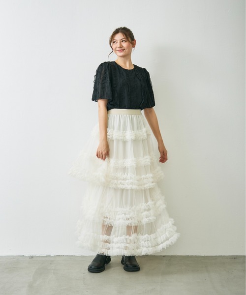 Lunea(ルネア)の「チュールボリュームロングスカート / tulle volume long skirt(スカート・レディース・ホワイト/ブラック・FREE)」の15枚目の写真