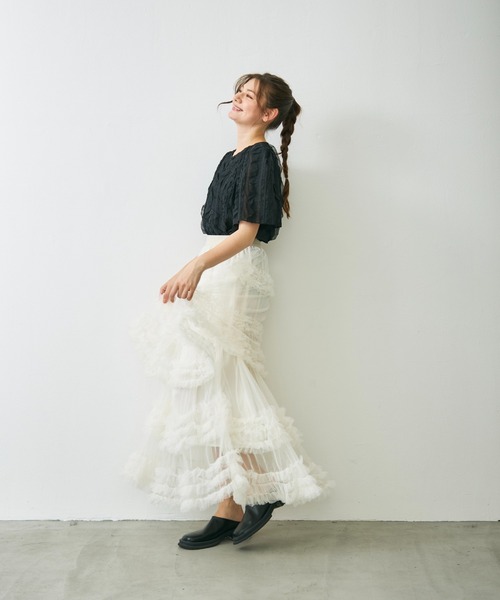 Lunea(ルネア)の「チュールボリュームロングスカート / tulle volume long skirt(スカート・レディース・ホワイト/ブラック・FREE)」の16枚目の写真