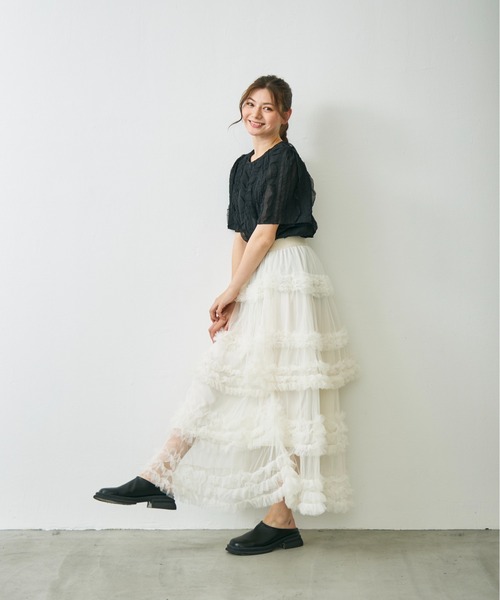 Lunea(ルネア)の「チュールボリュームロングスカート / tulle volume long skirt(スカート・レディース・ホワイト/ブラック・FREE)」の17枚目の写真