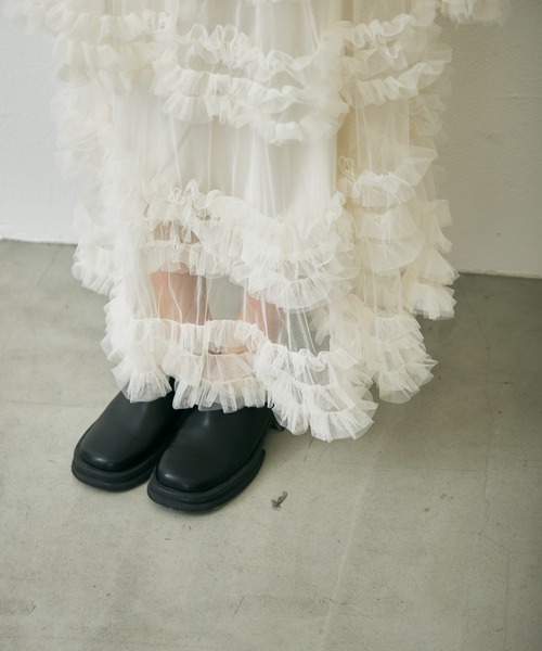 Lunea(ルネア)の「チュールボリュームロングスカート / tulle volume long skirt(スカート・レディース・ホワイト/ブラック・FREE)」の3枚目の写真