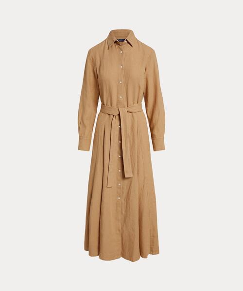 新品未使用RALPH LAUREN リネン 長袖シャツワンピース ホームウェア セルフタイ リネン シャツドレス（シャツワンピース）｜POLO RALPH
