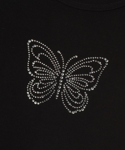 X-girl（エックスガール）の「RHINESTONE BUTTERFLY L/S BABY TEE（Tシャツ/カットソー・レディース・ブラウン/ホワイト/ブラック・S/M）」の6枚目の写真