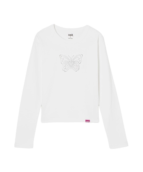 X-girl（エックスガール）の「RHINESTONE BUTTERFLY L/S BABY TEE（Tシャツ/カットソー・レディース・ブラウン/ホワイト/ブラック・S/M）」の19枚目の写真