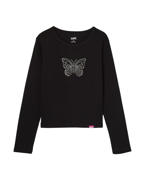 X-girl（エックスガール）の「RHINESTONE BUTTERFLY L/S BABY TEE（Tシャツ/カットソー・レディース・ブラウン/ホワイト/ブラック・S/M）」の20枚目の写真