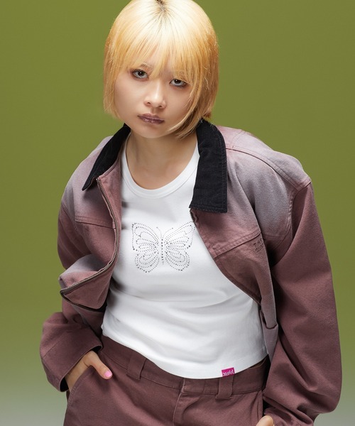 X-girl（エックスガール）の「RHINESTONE BUTTERFLY L/S BABY TEE（Tシャツ/カットソー・レディース・ブラウン/ホワイト/ブラック・S/M）」の12枚目の写真