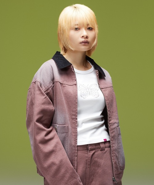 X-girl（エックスガール）の「RHINESTONE BUTTERFLY L/S BABY TEE（Tシャツ/カットソー・レディース・ブラウン/ホワイト/ブラック・S/M）」の13枚目の写真