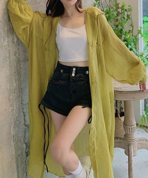 mielu(ミエル)の「シアーフーディーロングシャツ(シャツ/ブラウス・レディース・ベージュ/イエロー・LARGE/MEDIUM)」の20枚目の写真