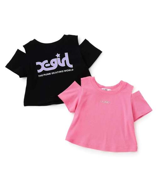 X-girl Stages(エックスガールステージス)の「肩あき半袖チビTシャツ(Tシャツ/カットソー・キッズ・ブラック/ピンク・130cm/120cm/110cm/140cm)」の8枚目の写真