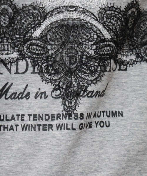EGLANTINE（エグランティーヌ）の「EGLANTINE レース加工フレンチスリーブカットソー（Tシャツ/カットソー・レディース・チャコールグレー/オフホワイト/ブラック・38）」の10枚目の写真