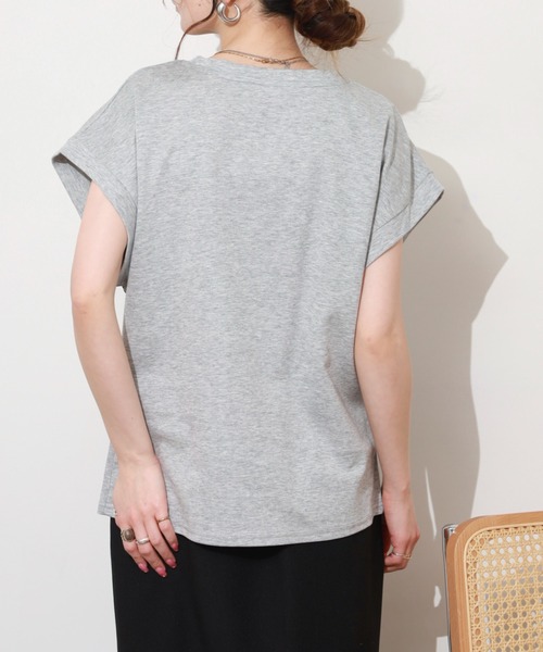 EGLANTINE（エグランティーヌ）の「EGLANTINE レース加工フレンチスリーブカットソー（Tシャツ/カットソー・レディース・チャコールグレー/オフホワイト/ブラック・38）」の7枚目の写真