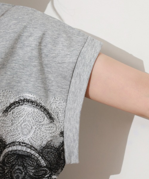EGLANTINE（エグランティーヌ）の「EGLANTINE レース加工フレンチスリーブカットソー（Tシャツ/カットソー・レディース・チャコールグレー/オフホワイト/ブラック・38）」の11枚目の写真