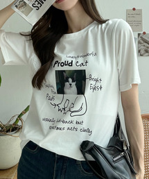 Ada.（エイダ）の「キャット イラスト フォト クルーネック Tシャツ（Tシャツ/カットソー）」