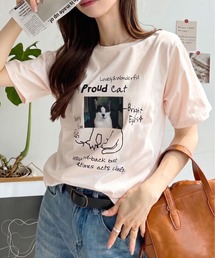 キャット イラスト フォト クルーネック Tシャツ