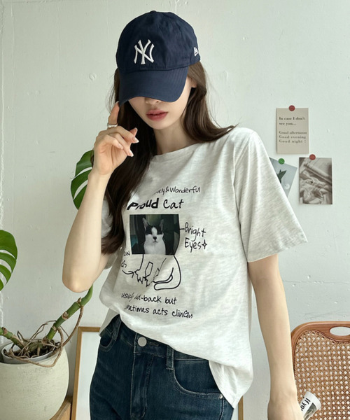 Ada.(エイダ)の「キャット イラスト フォト クルーネック Tシャツ(Tシャツ/カットソー・レディース・オフホワイト/ピンク/ブラック/グレー・FREE)」の22枚目の写真