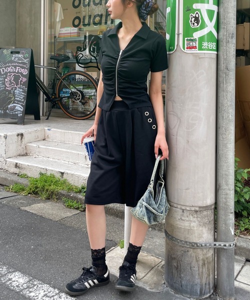 3.3 Field Trip (3.3フィールドトリップ)の「3.3 Field Trip/フロントシャーリングZIP半袖(Tシャツ/カットソー・レディース・ピンク/ブラック/ライトブルー/グレー・FREE)」の18枚目の写真