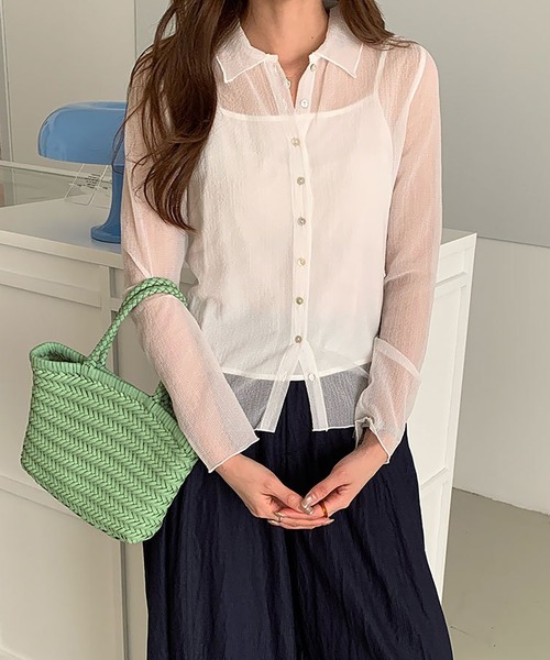 Girly Doll(ガーリードール)の「フロントボタンシアーシャツ(シャツ/ブラウス・レディース・ホワイト/キャメル・F)」の10枚目の写真