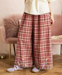 Dulcinea チェックスカラップ刺繍入りワイドパンツ