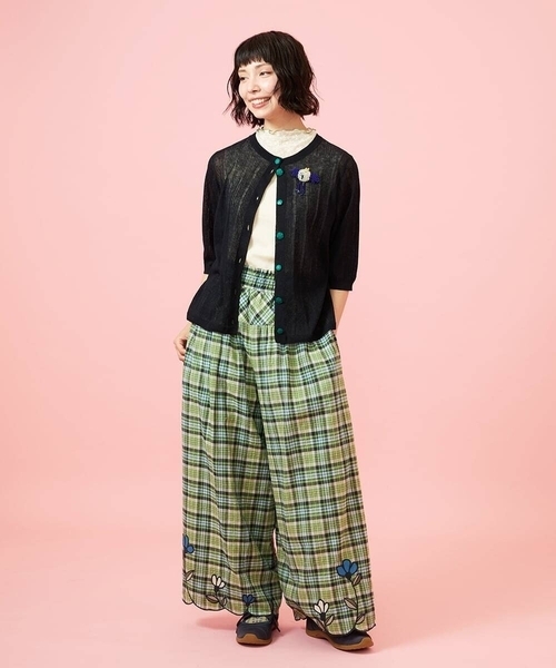 Jocomomola(ホコモモラ)の「Dulcinea チェックスカラップ刺繍入りワイドパンツ(その他パンツ・レディース・オレンジ/グリーン・40)」の8枚目の写真