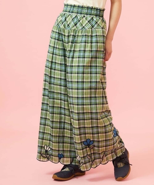 Jocomomola(ホコモモラ)の「Dulcinea チェックスカラップ刺繍入りワイドパンツ(その他パンツ・レディース・オレンジ/グリーン・40)」の11枚目の写真