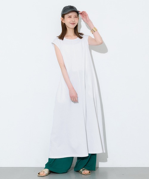 coca(coca)(コカ)の「コットンノースリーブワンピース(ワンピース・レディース・ホワイト/グリーン・L/M/S)」の2枚目の写真