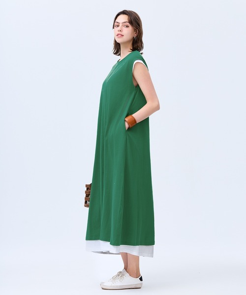 coca(coca)(コカ)の「コットンノースリーブワンピース(ワンピース・レディース・ホワイト/グリーン・L/M/S)」の1枚目の写真