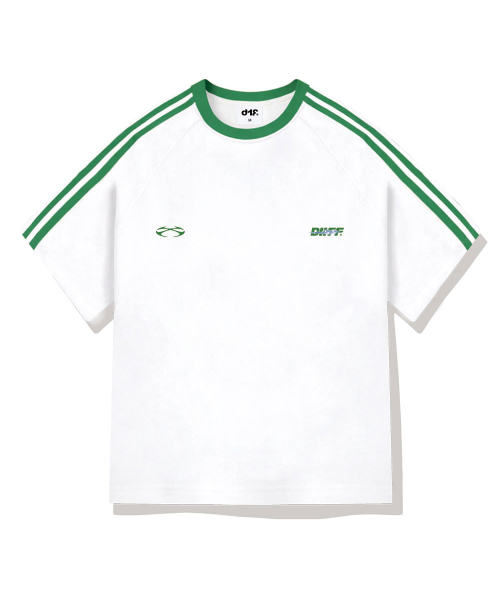 DIIFF（ディフ）の「ダブルストリップオーバーサイズトラック半袖Tシャツ4カラー[DISE_3002]（Tシャツ/カットソー・メンズ・クリーム/ブラック/ホワイト×グリーン/ホワイト×ブラック・SMALL/MEDIUM/LARGE/X-LARGE）」の5枚目の写真