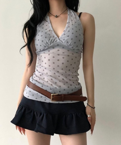 Ritzy(リッツィー)の「ドット柄 透け感素材 フィット感キャミソール(キャミソール・レディース・ブラック/グレー・M/L/S)」の6枚目の写真
