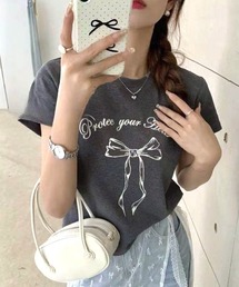 リボンプリントTシャツ