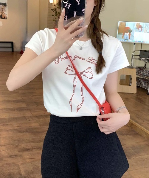 Riff(リフ)の「リボンプリントTシャツ(Tシャツ/カットソー・レディース・ホワイト/ブラック/グレー・FREE)」の10枚目の写真