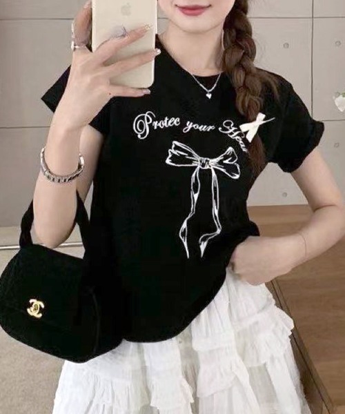 Riff(リフ)の「リボンプリントTシャツ(Tシャツ/カットソー・レディース・ホワイト/ブラック/グレー・FREE)」の12枚目の写真
