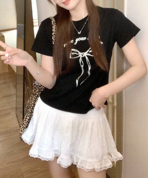 Riff(リフ)の「リボンプリントTシャツ(Tシャツ/カットソー・レディース・ホワイト/ブラック/グレー・FREE)」の13枚目の写真