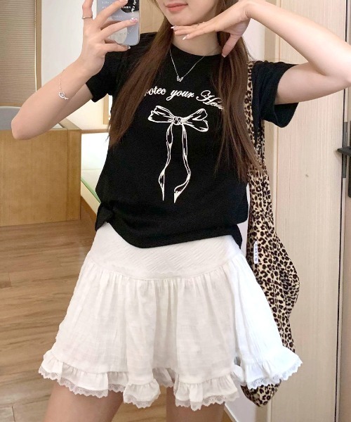 Riff(リフ)の「リボンプリントTシャツ(Tシャツ/カットソー・レディース・ホワイト/ブラック/グレー・FREE)」の14枚目の写真
