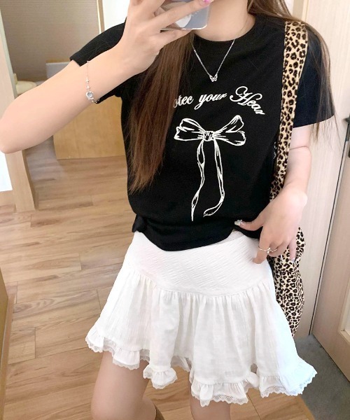 Riff(リフ)の「リボンプリントTシャツ(Tシャツ/カットソー・レディース・ホワイト/ブラック/グレー・FREE)」の15枚目の写真